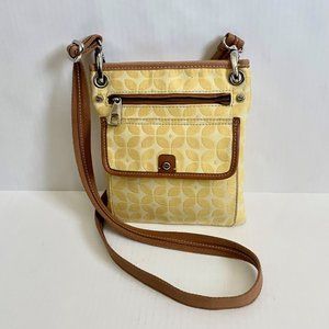 Fossil Crossbody Shoulder Bag Purse Yellow Two Tone Floral Canvas Tan Strap